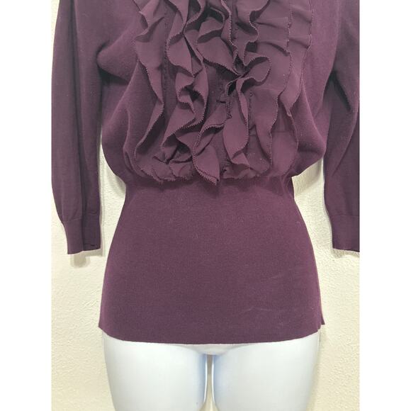 VTG 90s Y2K Ruffle Neck Tunic Sweater L Purple City Preppy Equestrian RL Vibes - Picture 5 of 13